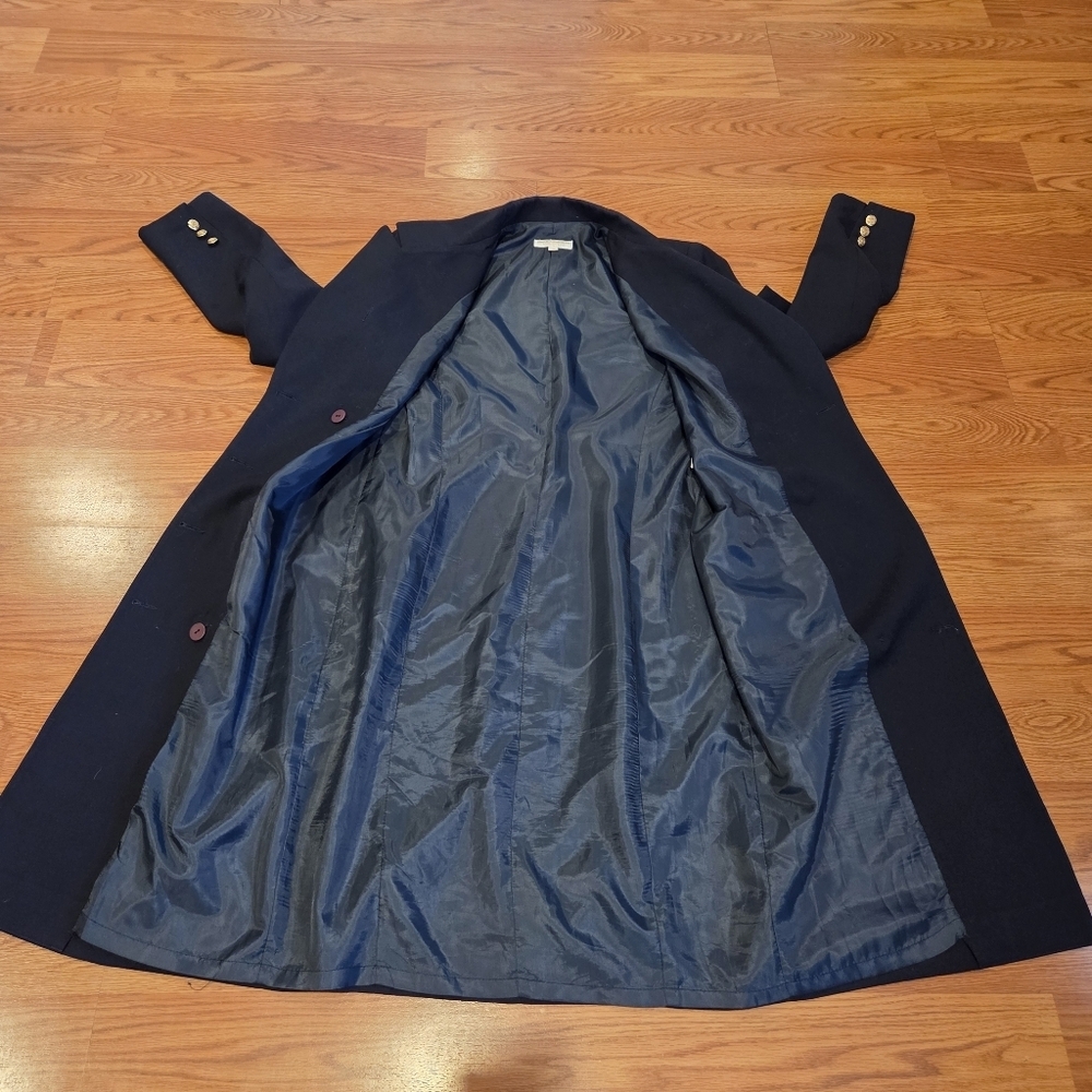 Vintage Brooks Brothers Women Long Wool Navy Blue Gold Button Coat Sz 4 Luxury - Picture 9 of 16